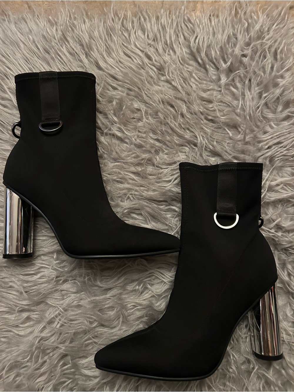 Size 8 Dolls Kill Poster Grl "Elite" Black Neoprene Silver Heel Ankle Boots - Picture 6 of 14